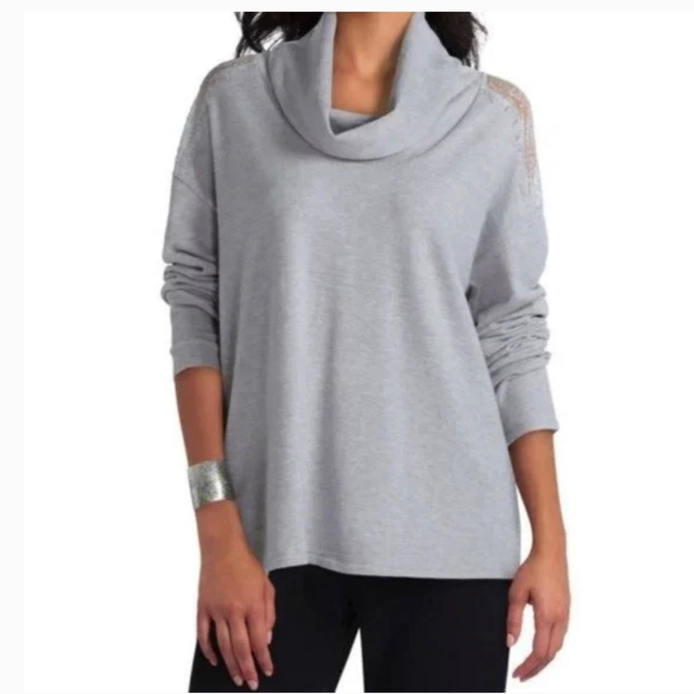 H HALSTON Lace Paneled Cowl Neck Sweater NWT L